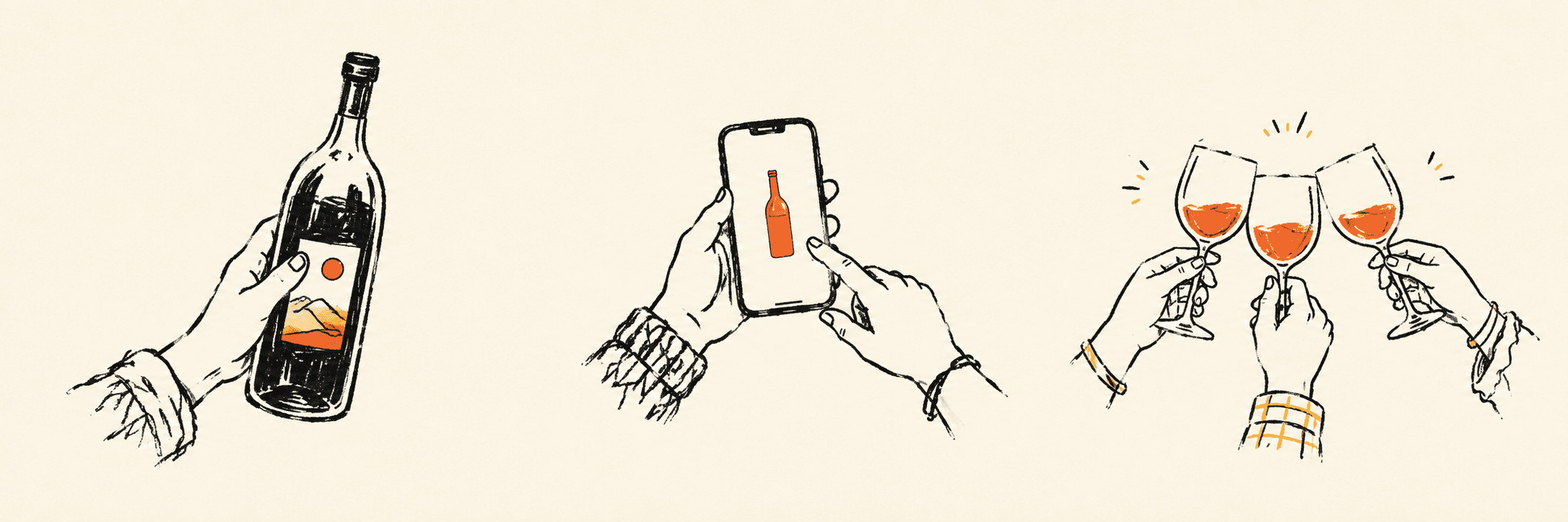 Una mano elige una botella de vino